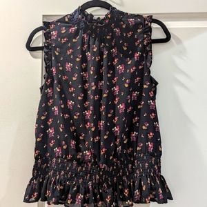 J. Crew Navy Blue Smocked Top Ditzy Darling FLORAL Blouse XS/00